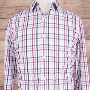 Banana Republic Shirt Mens Large Pink Blue Plaid Grant Fit Non-Iron Long Sleeve